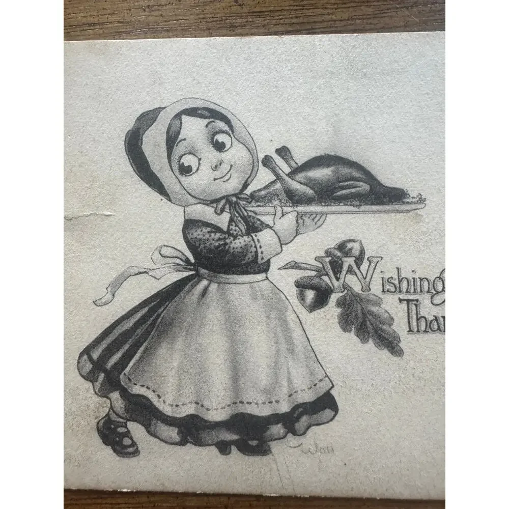 1912 Thanksgiving Postcard Girl Turkey Elmwood Place Ohio Divided Back